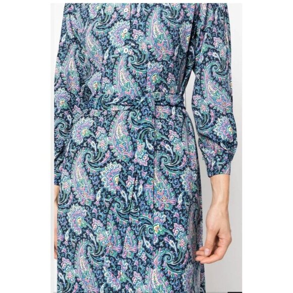 NWT A.P.C. Dress Women's Blue Paisley Print Belted Shirtdress Size 40 Medium - Picture 3 of 12